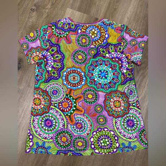 Johnny Was Janie Favorite Short Sleeve V-Neck Tee colorful mosaic print Large - Picture 12 of 13